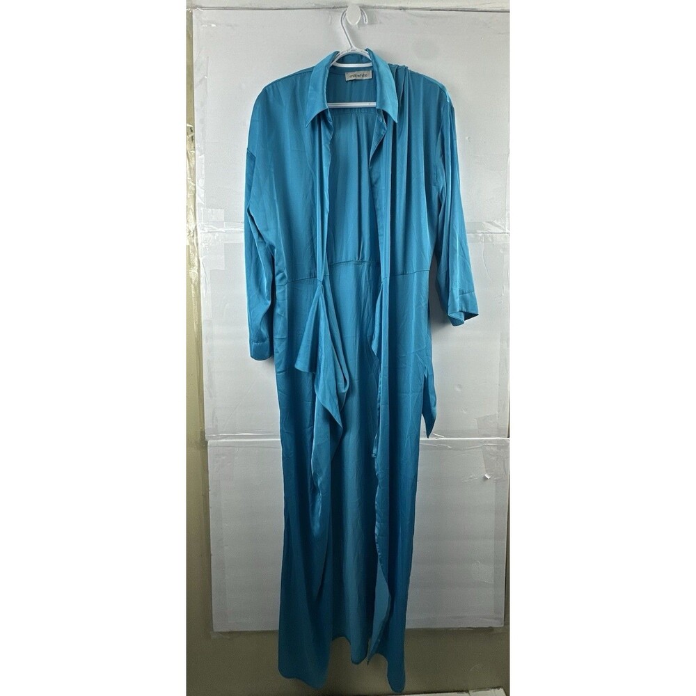 Milkwhite Women's Turquoise Satin Maxi Dress Size M Long Sleeve Greece